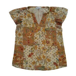 Floral Patchwork Short Sleeve Blouse By Maison DAmelie XS Lightweight Fabric.